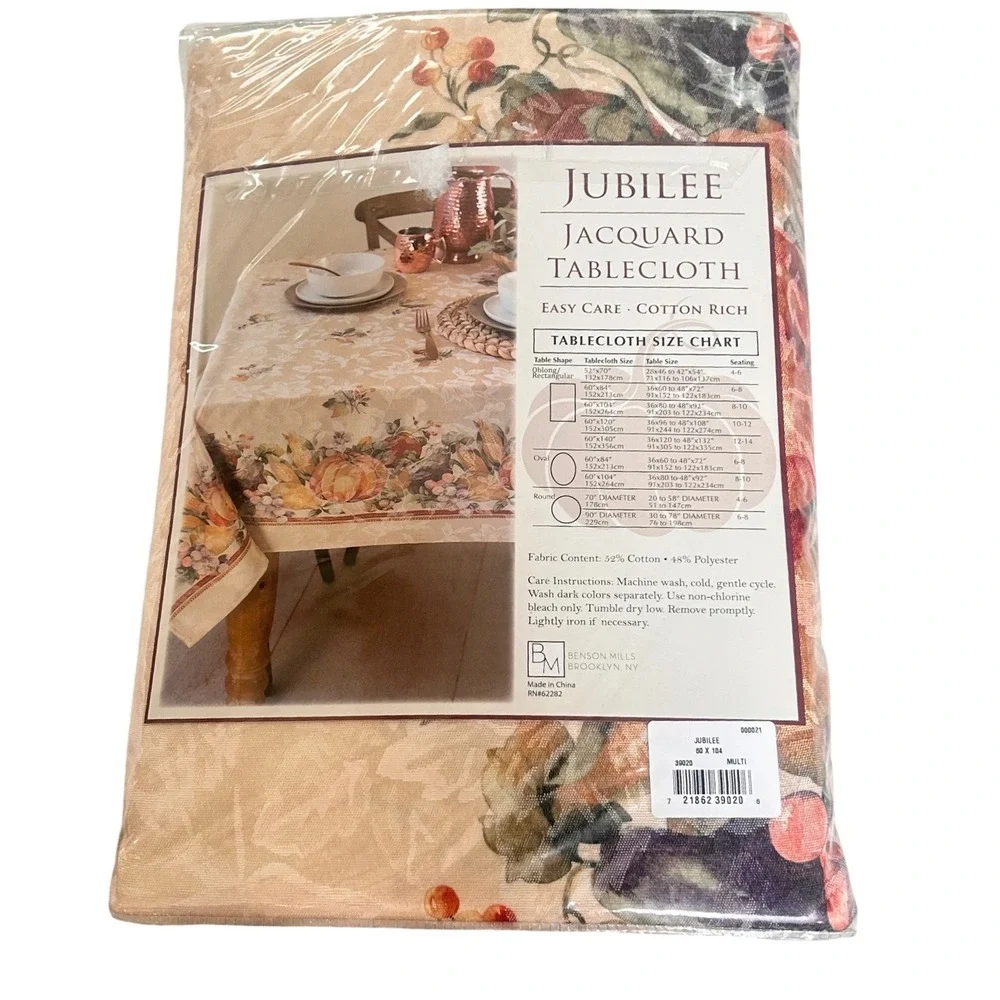 Benson Mills Jubilee Jacquard Tablecloth 60x104 Oblong Harvest Pumpkin Autumn